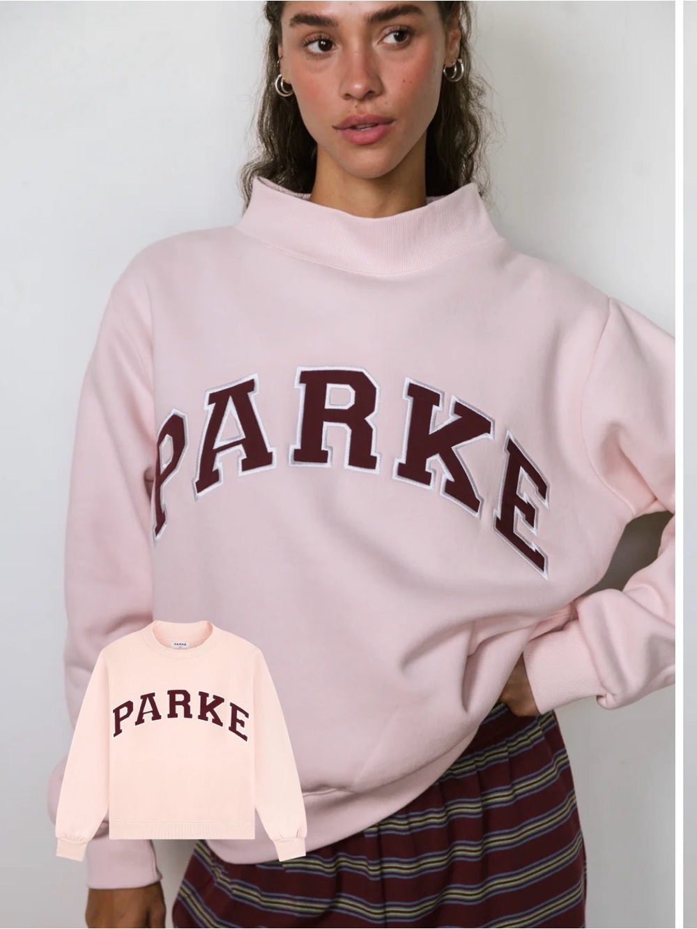 Parker Light Pink Crewneck Sweatshirt with Maroon Lettering